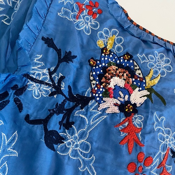 Elliette New Silk Penny Floral Embroidered Beaded Blouse French Designer - Picture 9 of 15
